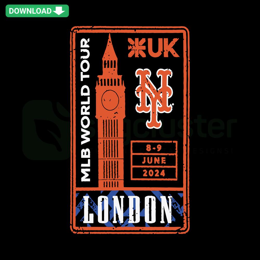 New York Mets 2024 MLB World Tour UK London Series SVG, featuring iconic team logo patterns for crafting projects.