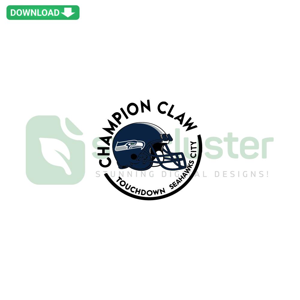Champion Claw Touchdown Seahawks City SVG, bold claw logo with skyline, perfect for Cricut graphic designs, sports decor.