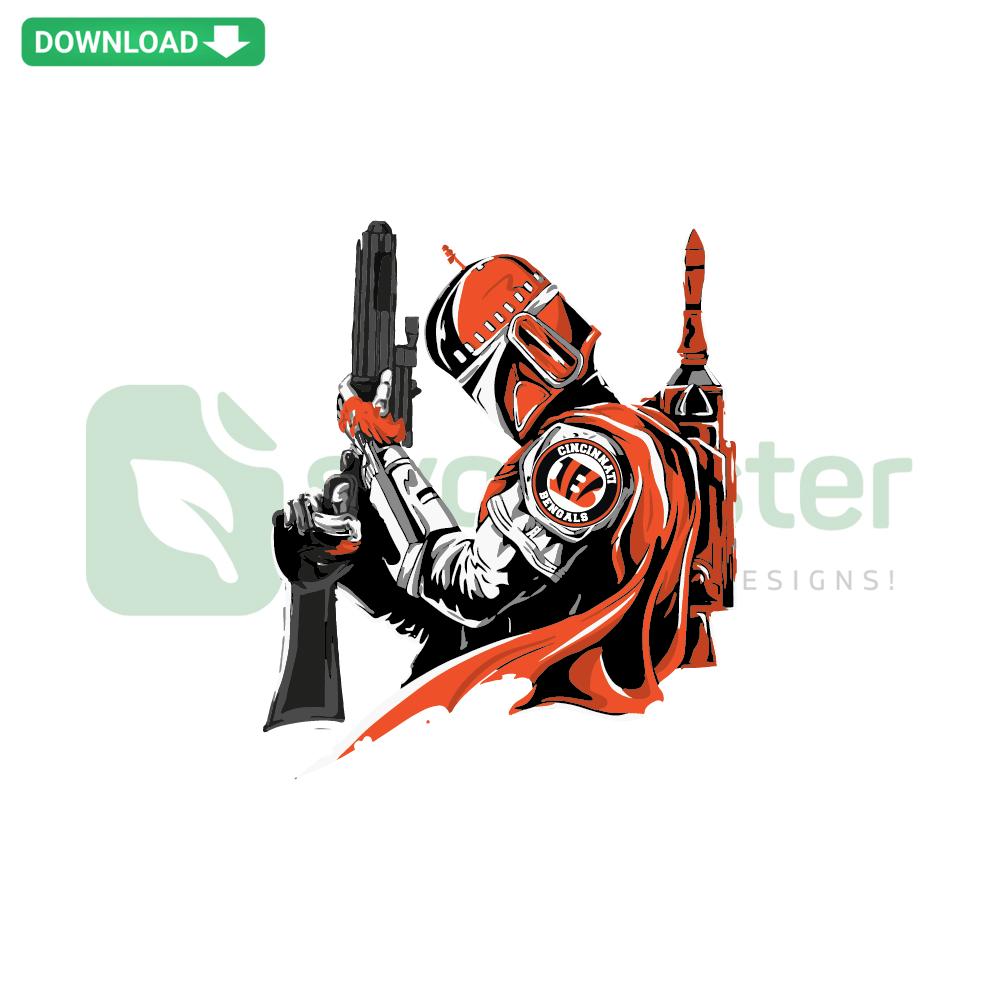 Mandalorian Cincinnati Bengals SVG, Cricut templates featuring football helmet design for digital download, perfect for fans and crafters.
