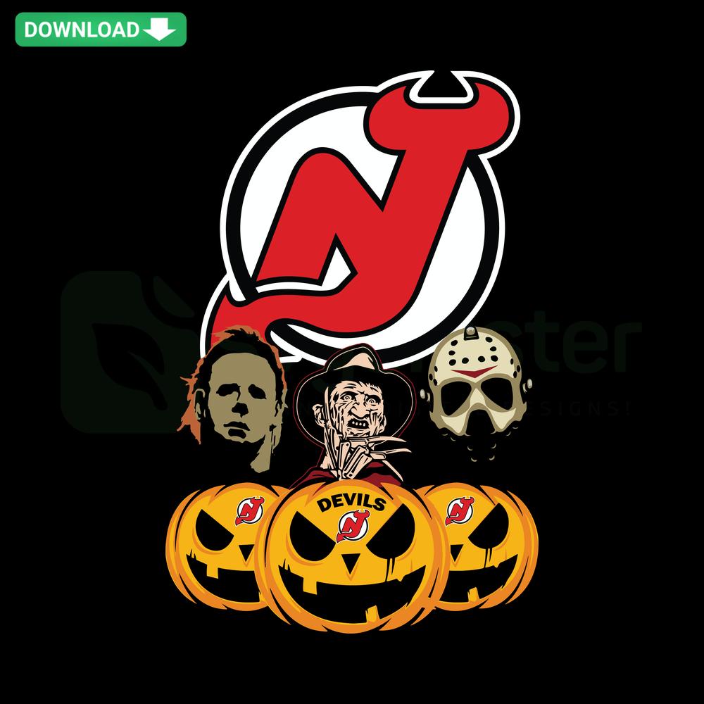 New Jersey Devils Halloween Horror Movie SVG with carved pumpkin design, perfect for fall SVG crafting projects.