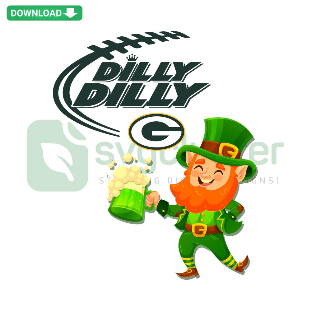 Green Bay Packers Dilly Dilly St. Patrick's Day SVG, premium graphic with shamrock and team logo in green and gold tones.