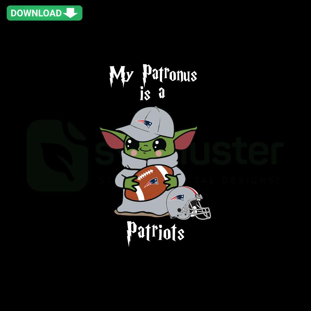 Baby Yoda My Patronus Is A Patriots SVG, featuring Baby Yoda in a Patriots-themed design for digital download, SVG format.