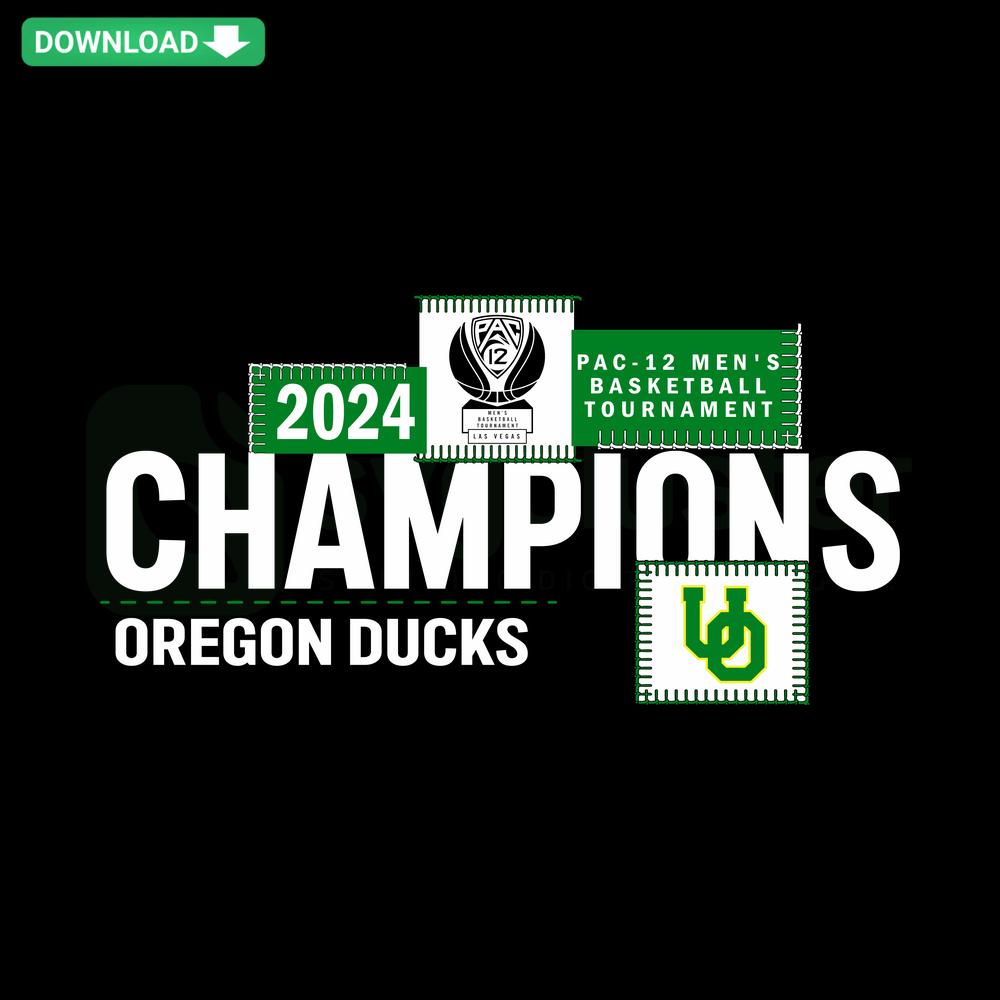 Oregon Ducks 2024 Pac 12 Champions SVG, bold text design with team colors, perfect for crafting and sports fans.