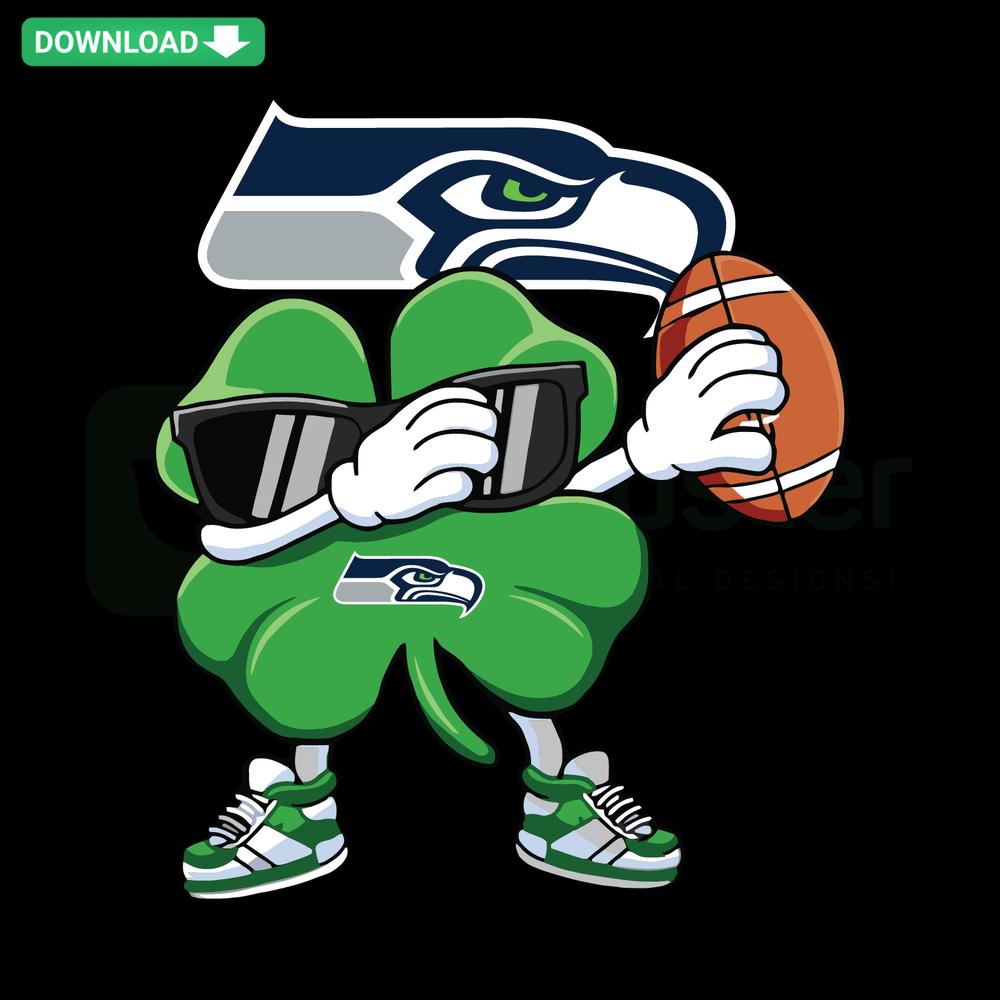 Dabbing Shamrock with Seattle Seahawks Colors, Football-Themed SVG, Printable Digital Assets, St. Patrick's Day Design.