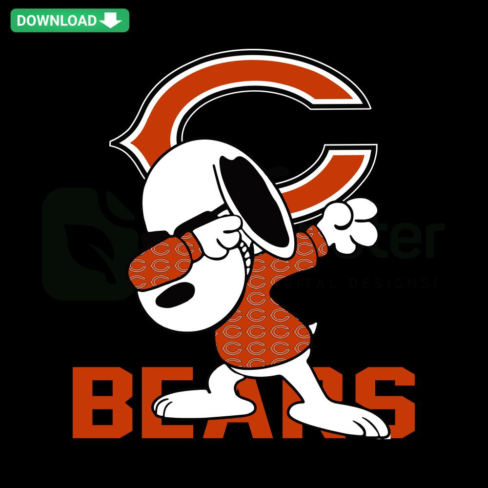 Snoopy dabbing in a Chicago Bears shirt SVG, instant download design file, perfect for sports fans and dabbing art lovers.