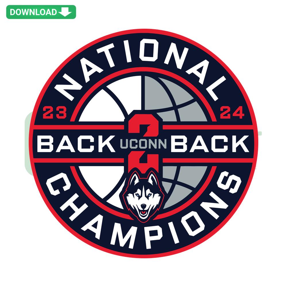 Circle National Champions Uconn Huskies Back 2 Back SVG, featuring bold text, logo, perfect for card SVG templates.