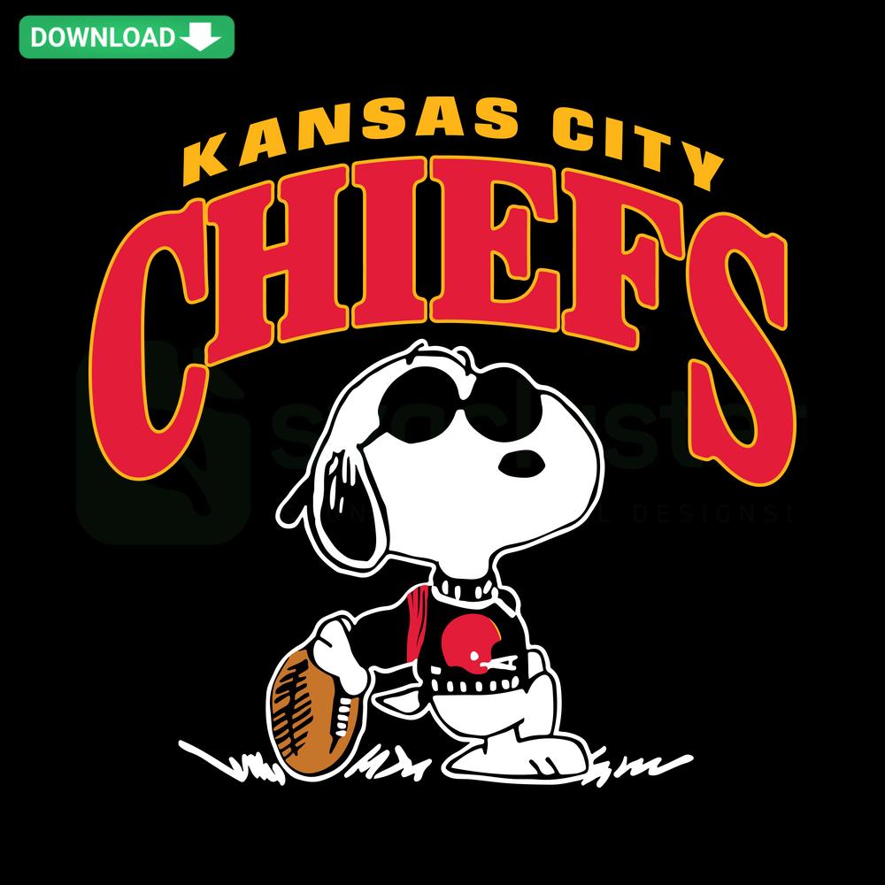 Vintage Snoopy playing football in Kansas City Chiefs gear SVG download, perfect for fans, crafting, and personalized gifts.