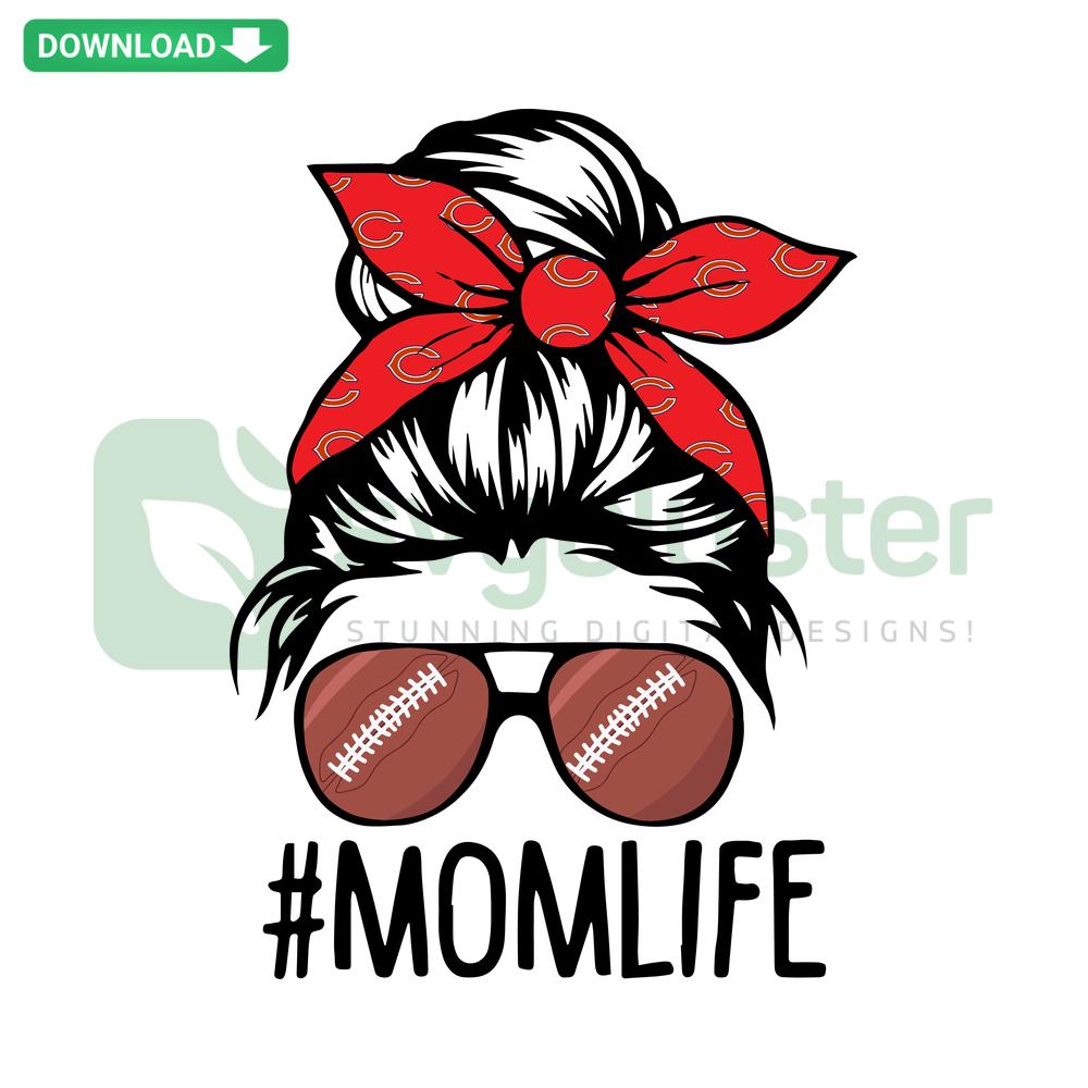Chicago Bears Mom Life SVG design featuring team logo, football graphic, and text, perfect for DIY craft projects and downloads.