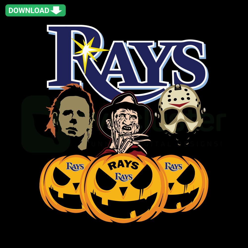 Tampa Bay Rays Halloween Horror Pumpkin SVG Template: Spooky design for festive cards, ideal for sports-themed Halloween crafts.