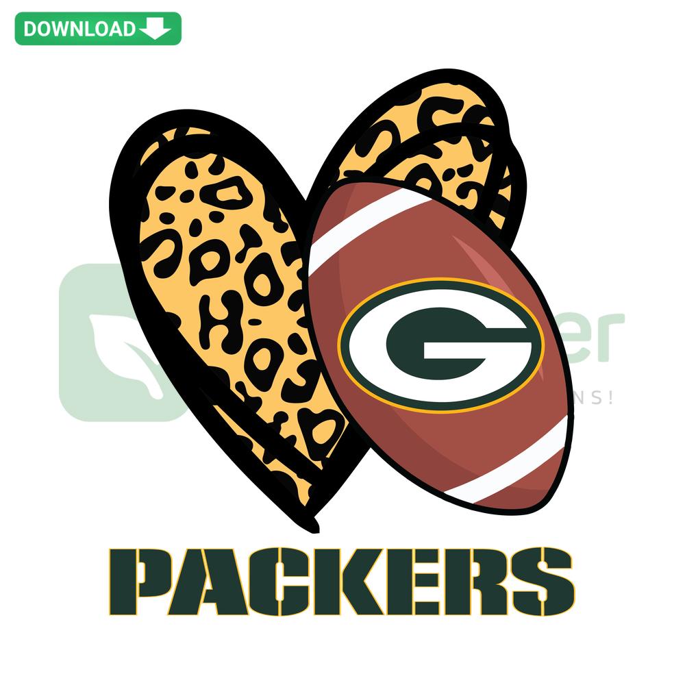 Green Bay Packers Leopard Heart SVG, Instant Download, Green Bay Fans, Animal Print Design, Unique Football Graphic