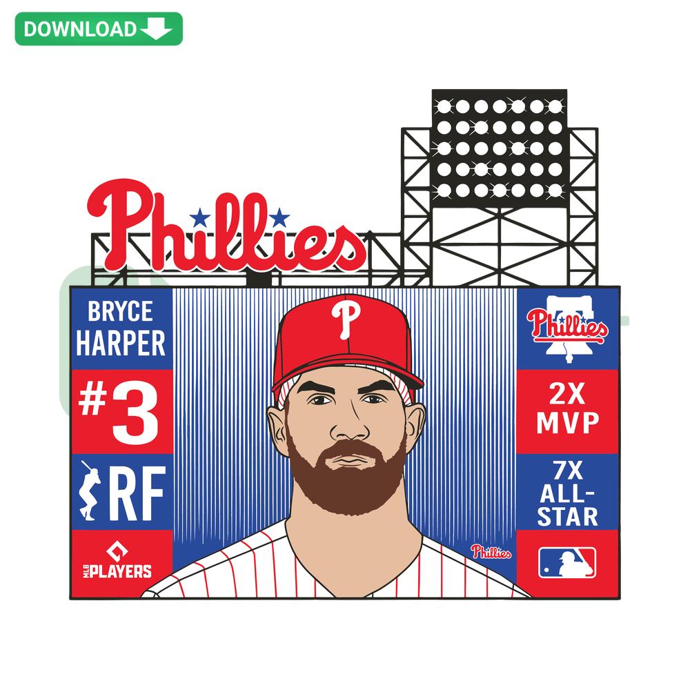 Philadelphia Phillies Bryce Harper SVG design featuring team colors and logo for crafting, ideal for baseball fans and DIY projects.