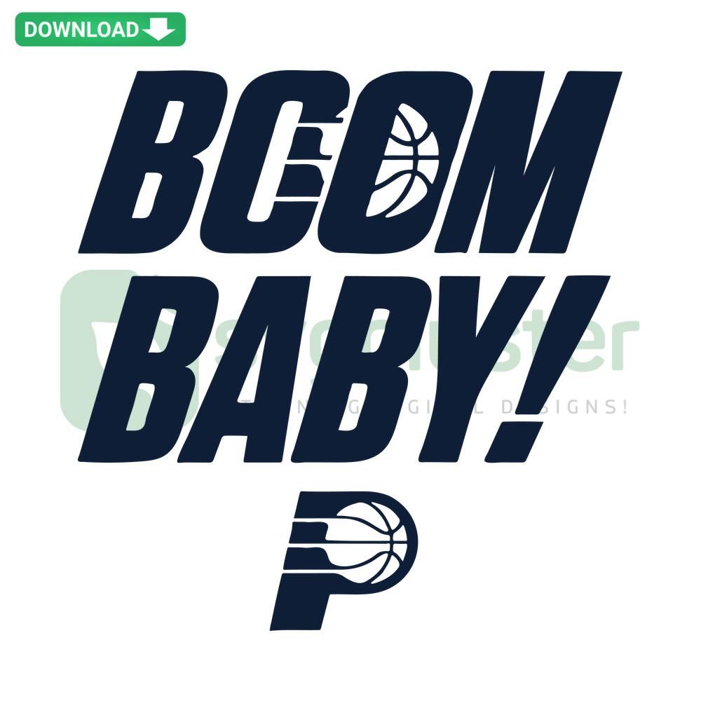 Boom Baby Indiana Pacers 2024 NBA Playoffs SVG featuring bold team logo, perfect for Cricut projects and fan merchandise.