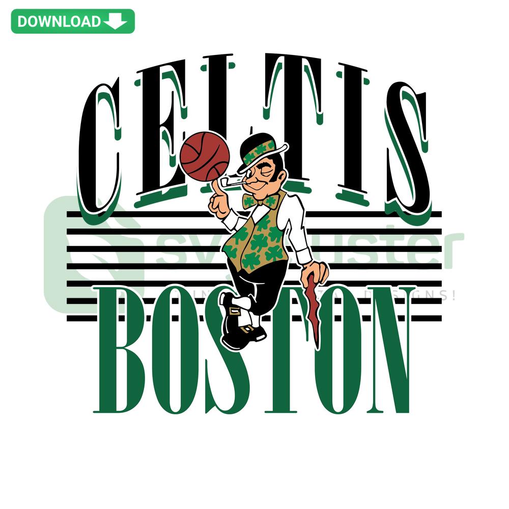 Boston Celtics Retro Team SVG Design: Vintage NBA Logo, Green & White Basketball Artwork, Digital Craft Download.