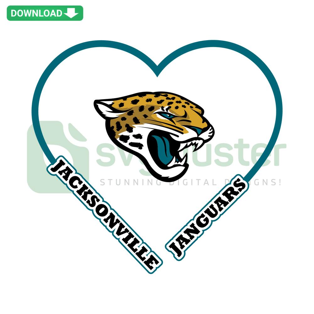 Jacksonville Jaguars Heart SVG with custom design, digital download, perfect for Cricut, DIY crafts, NFL fan projects.