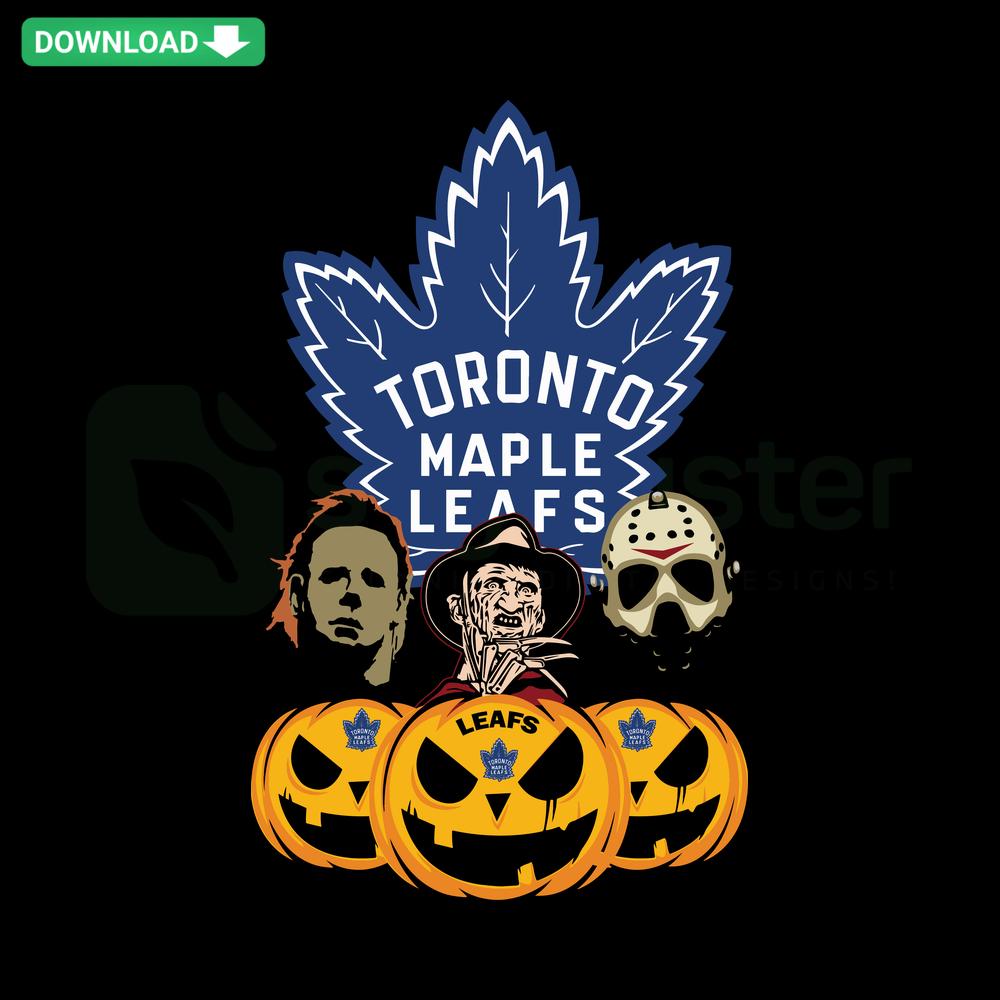 Toronto Maple Leafs Halloween Horror Pumpkin SVG Design featuring spooky elements and team logo for crafting and printing projects.