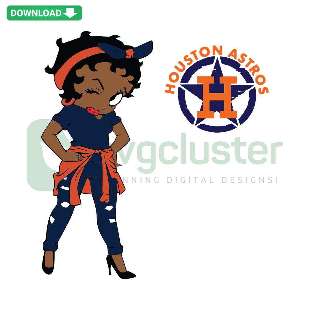 Houston Astros Betty Boop SVG download; cartoon character in Astros gear, editable vector files, perfect for fans and crafters.