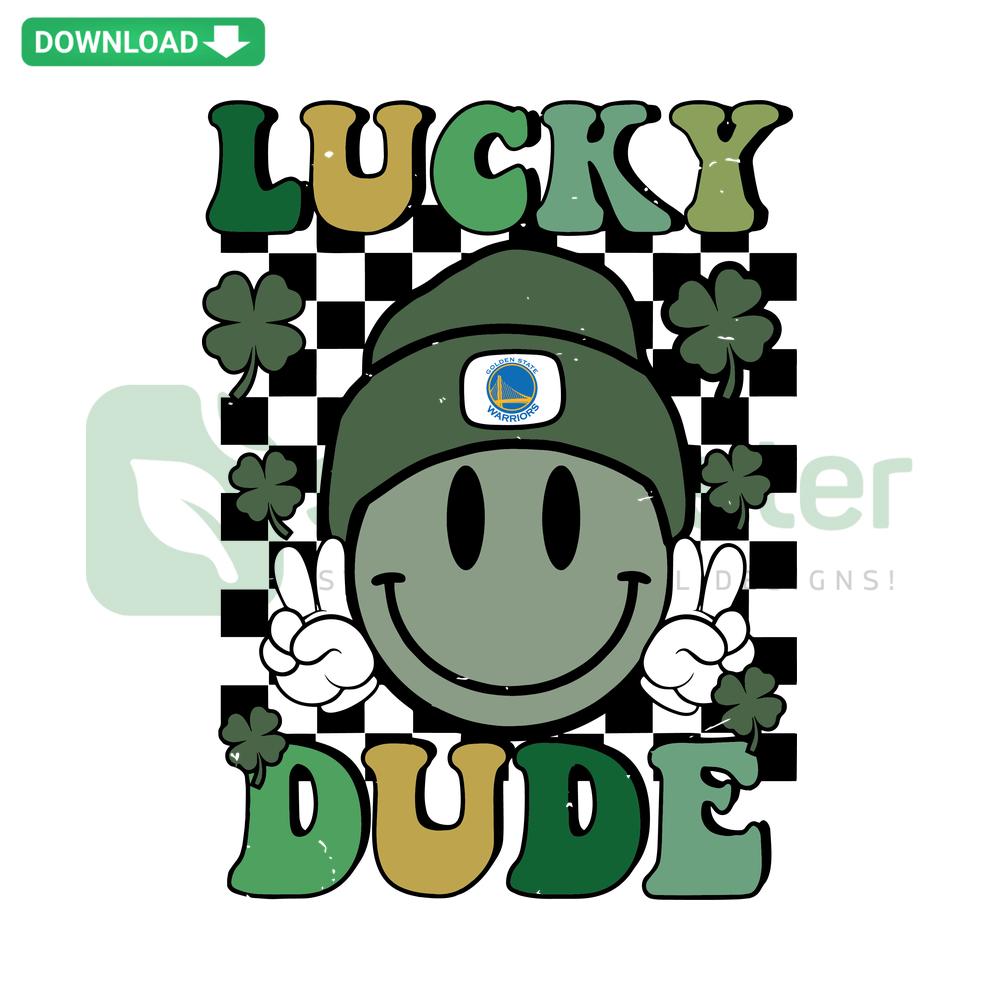 Happy Face Lucky Dude Golden State Warriors SVG, vibrant SVG design features team's iconic colors, perfect for home decor enthusiasts.