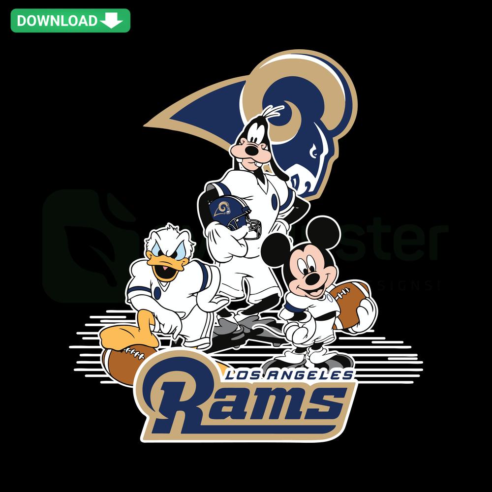 Mickey Mouse Los Angeles Rams Football SVG, Instant Download; cartoon character in Rams jersey, perfect for designers.