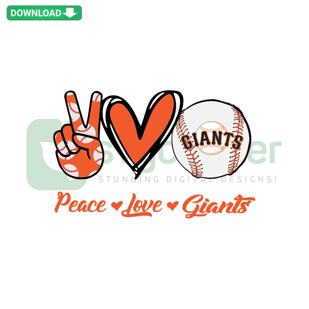 Peace Love Giants San Francisco Baseball SVG with heart and baseball motifs, ready-to-print SVG file. Perfect for Giants fans.