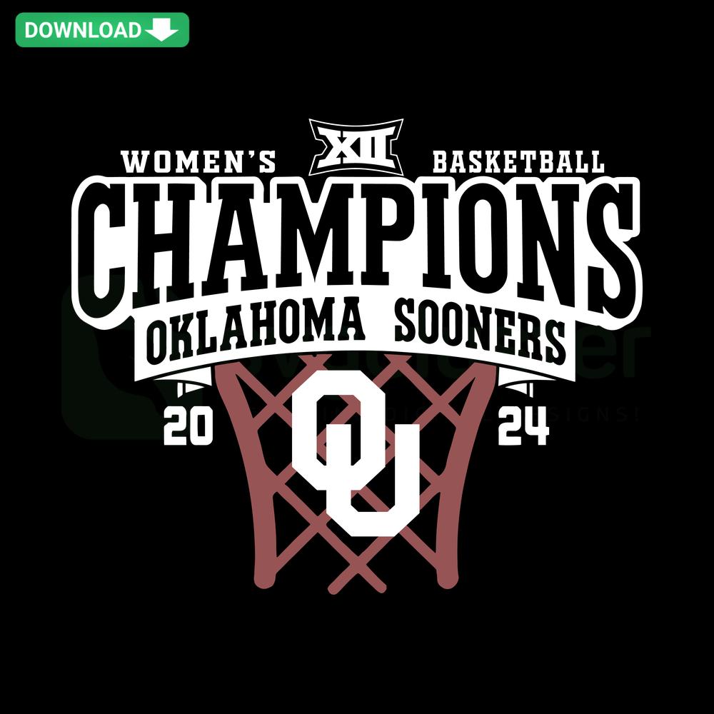 Oklahoma Sooners 2024 Big 12 WBB Champions SVG: Bold red logo design, digital print asset for fans, sports decor.