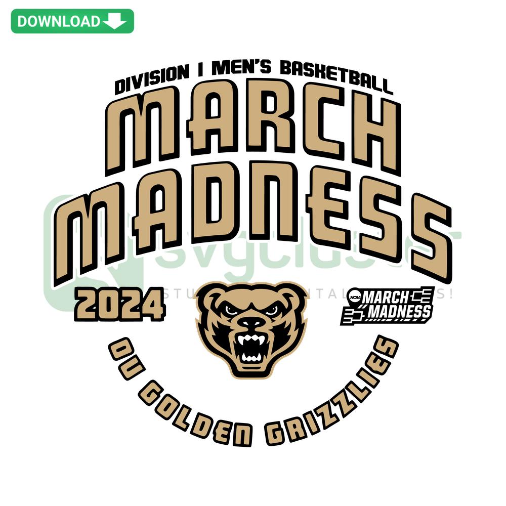 Oakland Golden Grizzlies 2024 NCAA March Madness SVG design; college basketball emblem; downloadable vector file.