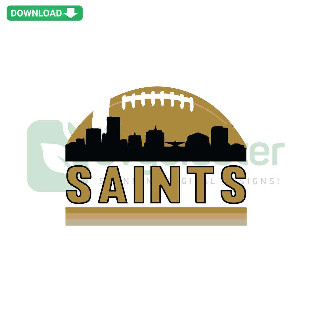 New Orleans Saints Football Skyline SVG featuring cityscape, team logo, and fleur-de-lis. Unique sports design for Cricut projects.