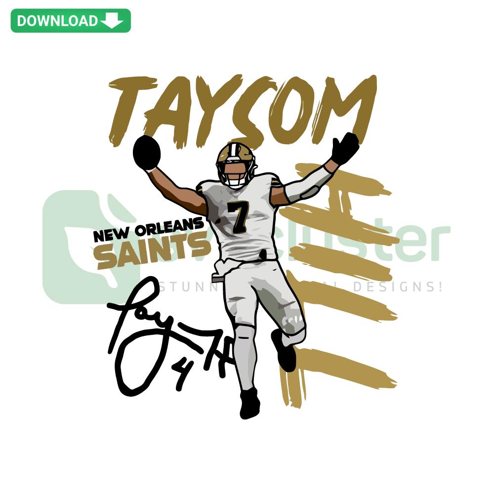 Taysom Hill New Orleans Saints SVG design; football player silhouette, team colors. Instant digital download for crafts, shirts.