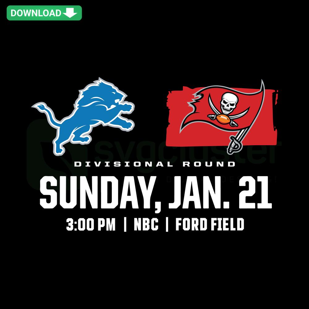 Detroit Lions VS Tampa Bay Buccaneers 2023 Super Divisional Round craft SVG; perfect for sports-themed printable designs.