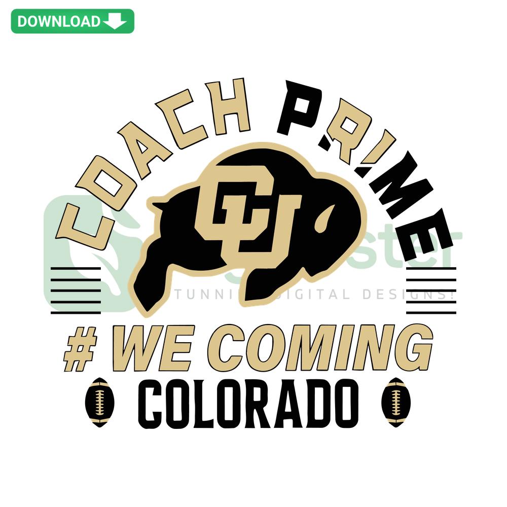Vintage Coach Prime We Coming Colorado SVG Design, Commercial Use, Bold Retro Font, Black and Gold Team Colors Logo