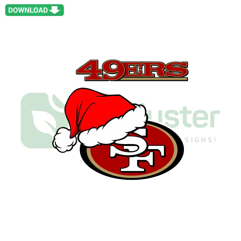 San Francisco 49ers Christmas logo SVG, red and gold team emblem with festive holiday elements, high-resolution digital design.