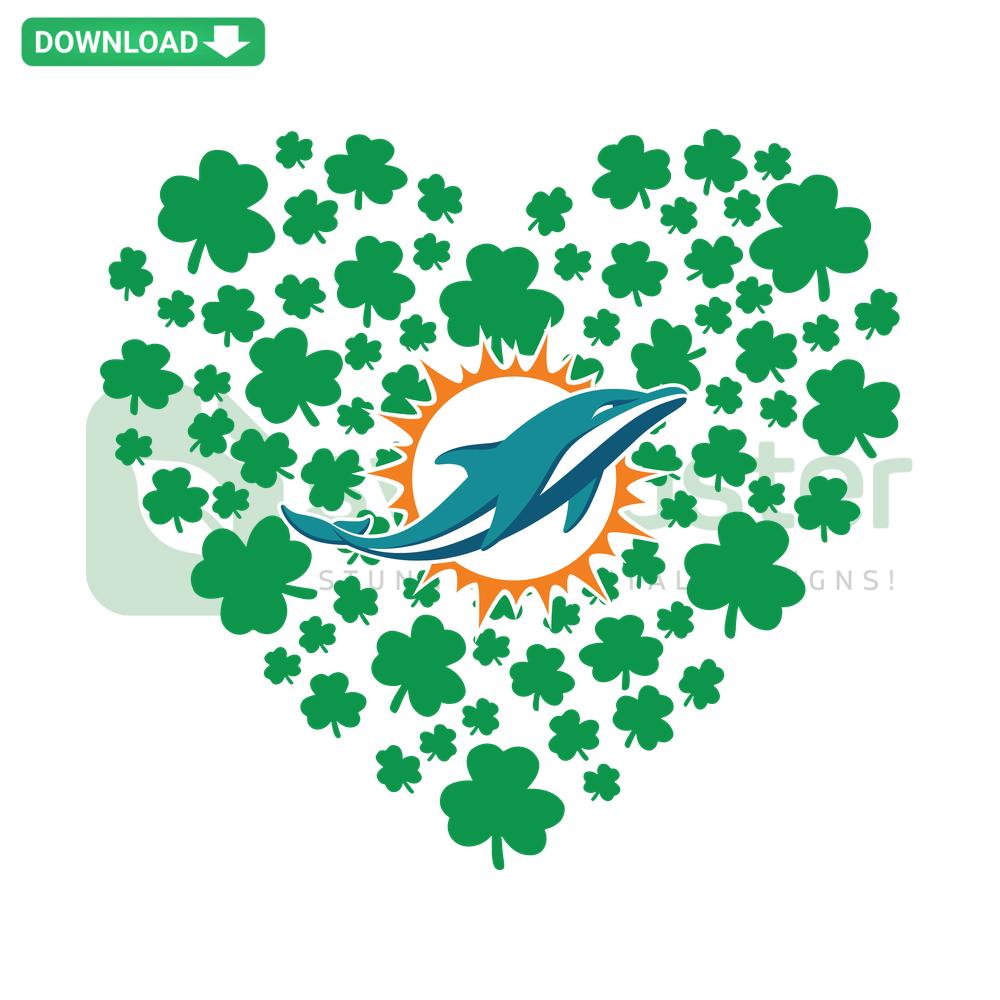 Miami Dolphins-themed clover leaf SVG for St Patrick's Day, vibrant custom design ideal for crafting and festive projects.