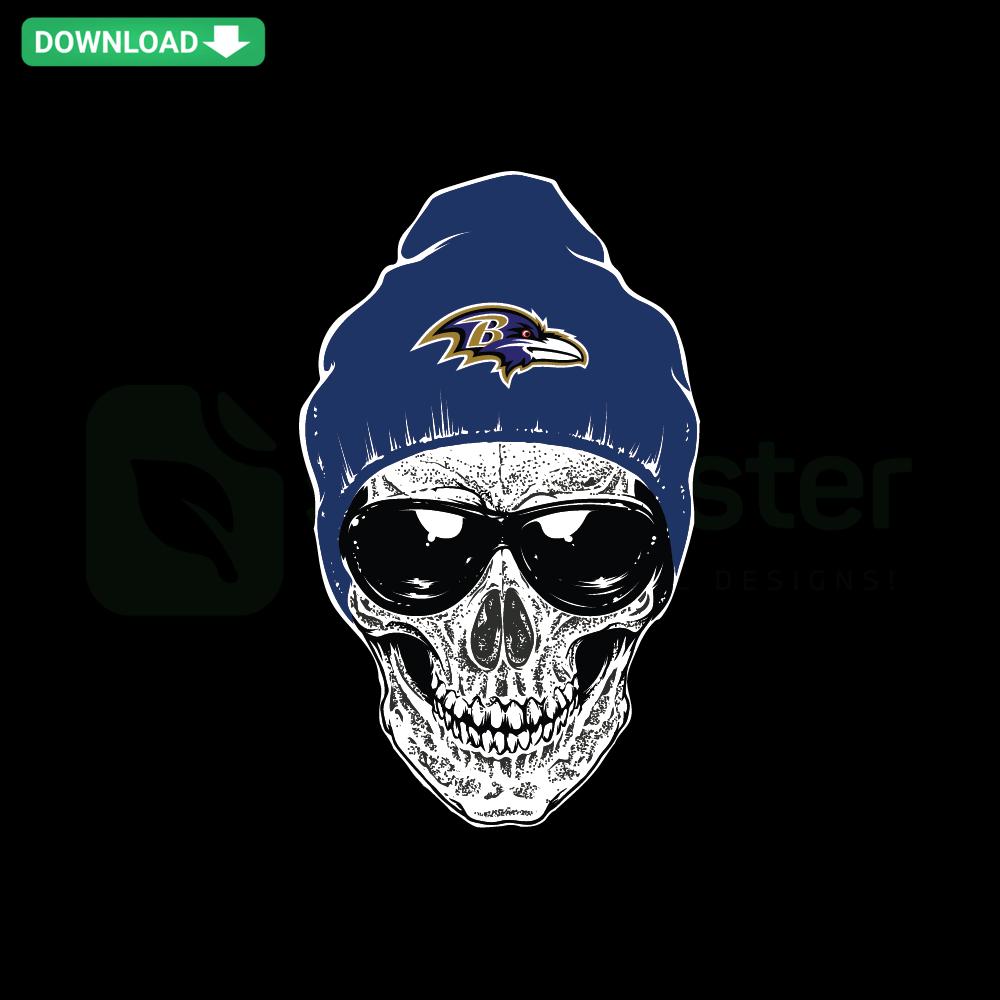 Baltimore Ravens SVG design: intricate skull with team logo, perfect for Cricut projects & printable digital downloads.