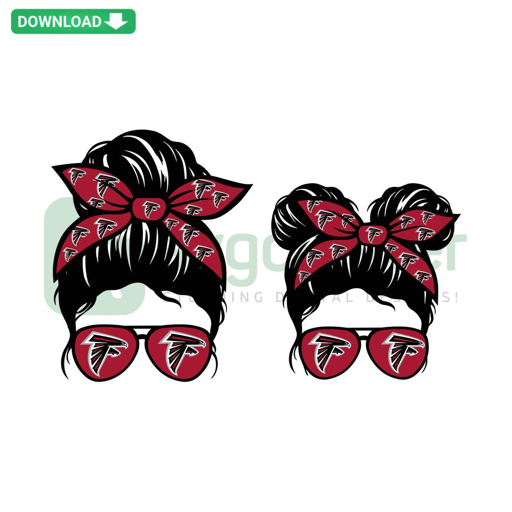 Atlanta Falcons Football Messy Bun Mom And Kid SVG featuring team logo, perfect for sports-loving designers, premium SVG files.