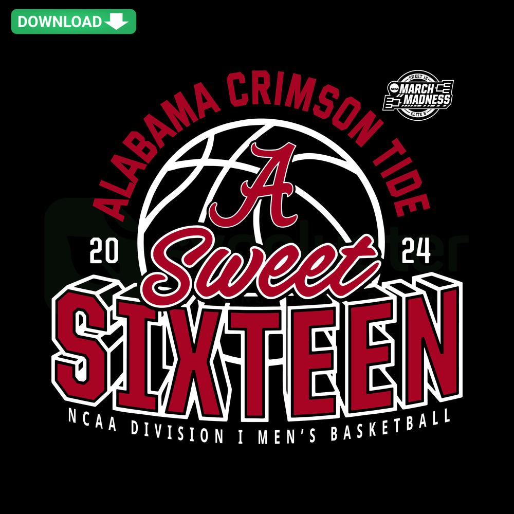 Alabama Crimson Tide 2024 Sweet Sixteen NCAA Basketball SVG, High-Res Graphic, March Madness SVG Design for Fans