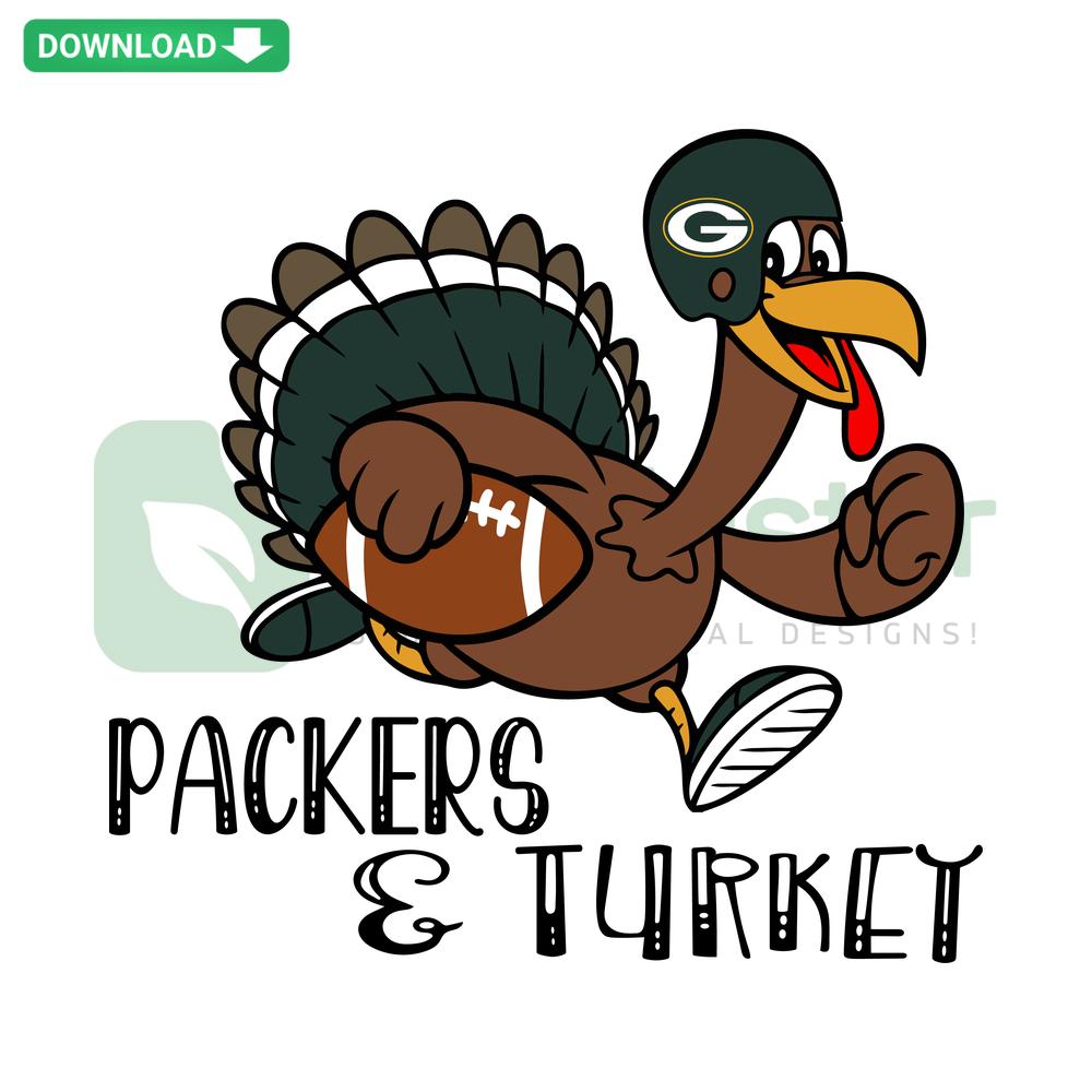 Packers and Turkey SVG design featuring football and Thanksgiving elements, perfect for Cricut and Silhouette projects.
