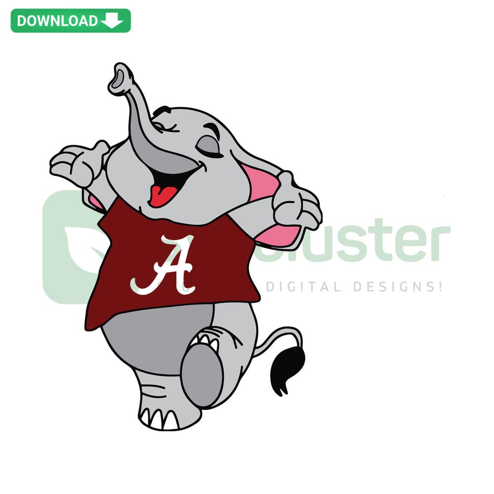 Happy Elephant Alabama Crimson Tide SVG, featuring vibrant red elephant design with team logo, perfect for Cricut crafting projects.