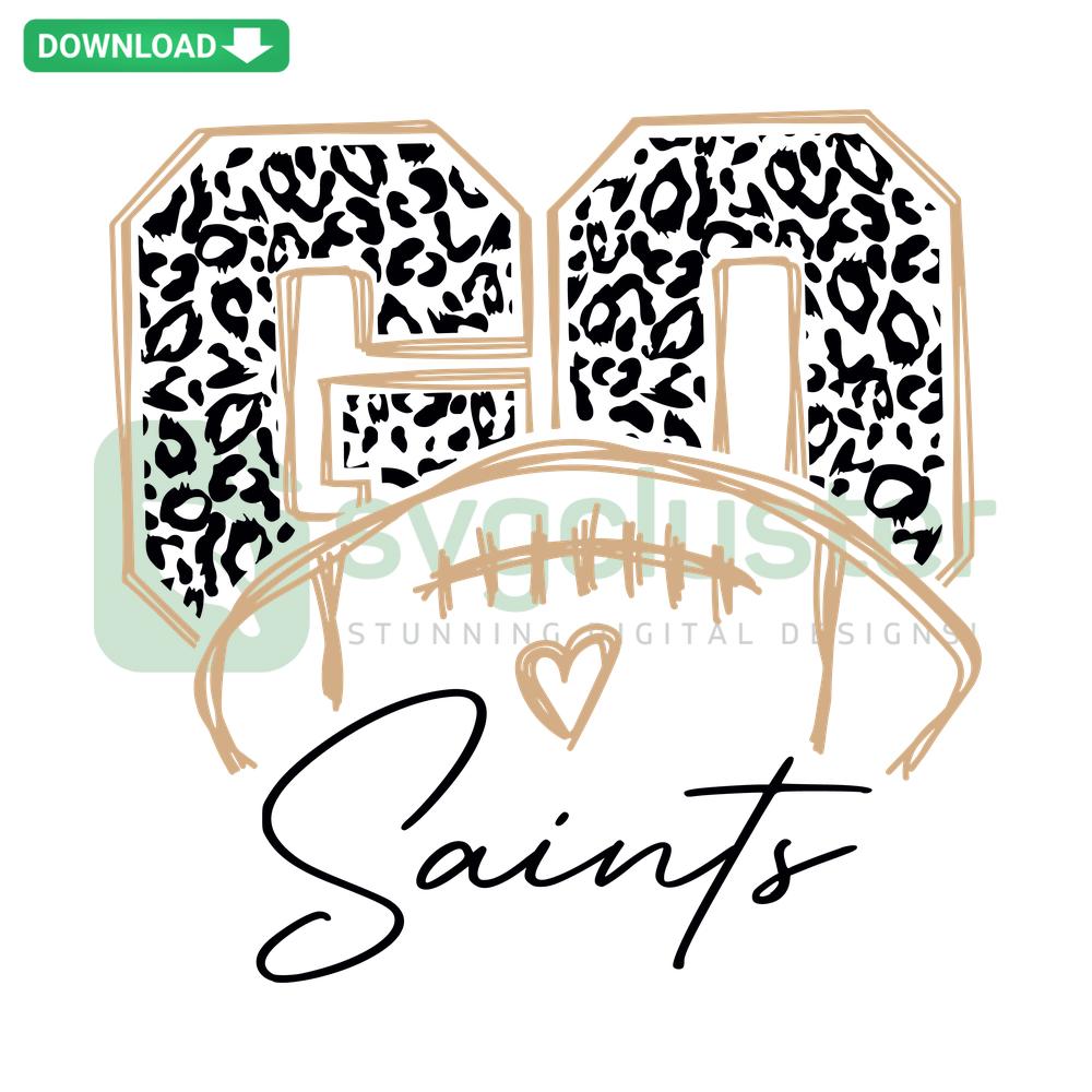 Go Saints Football SVG with leopard print pattern, vibrant high-quality design, perfect for DIY sports crafts and apparel.