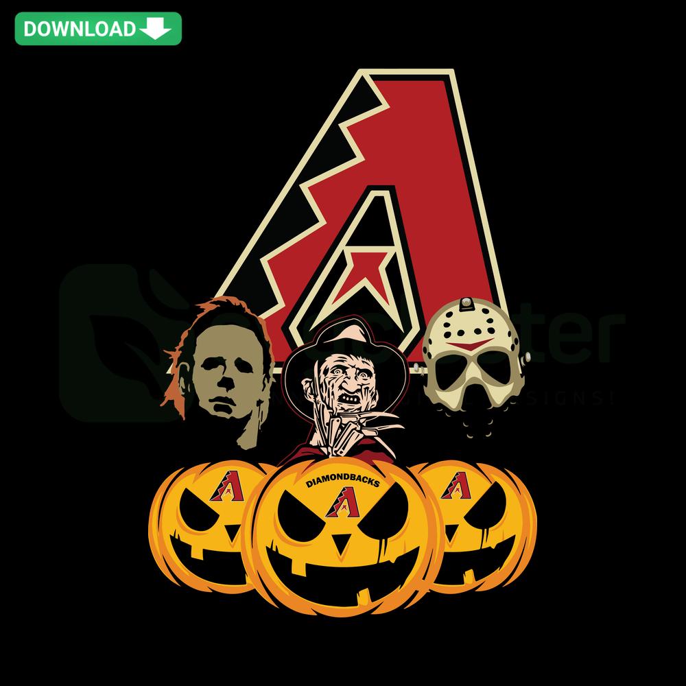 Arizona Diamondbacks Halloween Horror Movie Pumpkin SVG featuring custom spooky graphics, perfect for Halloween crafts and decor.