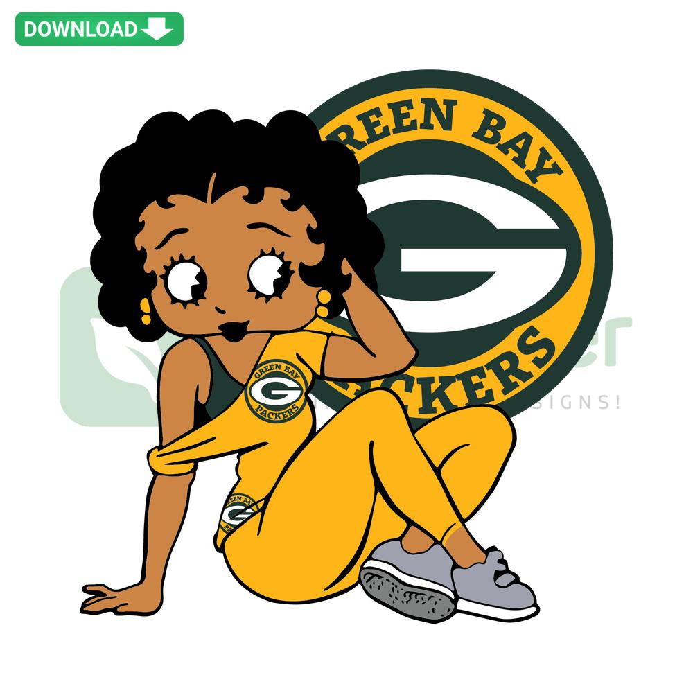 Green Bay Packers Betty Boop SVG, Cricut Digital Download: Premium SVG Files for Designers, Chic Betty Boop in Packers Gear.