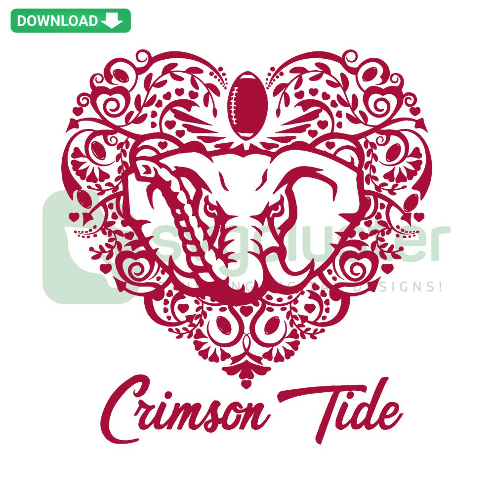 Alabama Crimson Tide Heart SVG, digital download design featuring heart with team logo, perfect for fans, crafts, and DIY projects.