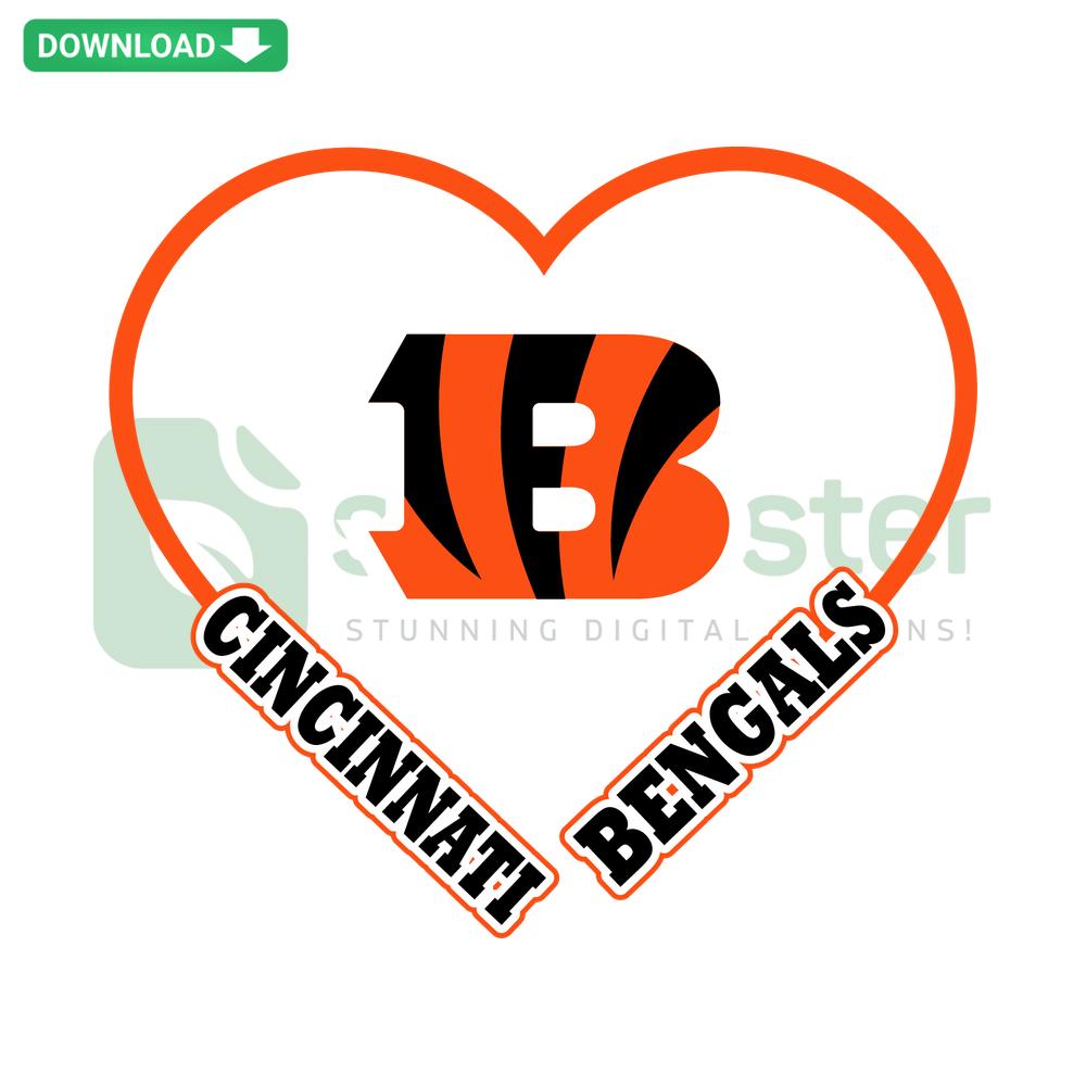 Bengals Heart SVG Digital Design with Bold Stripes for Cricut Projects, Bengals Logo, Tiger Stripes, Downloadable Cutting File