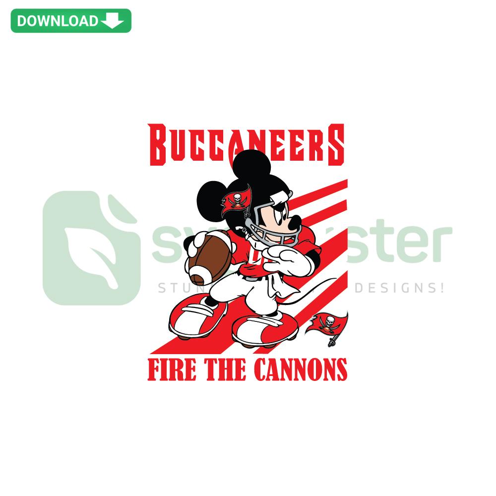 Mickey Tampa Bay Buccaneers Fire The Cannons SVG featuring Mickey Mouse, football theme, ideal for commercial use and crafting.