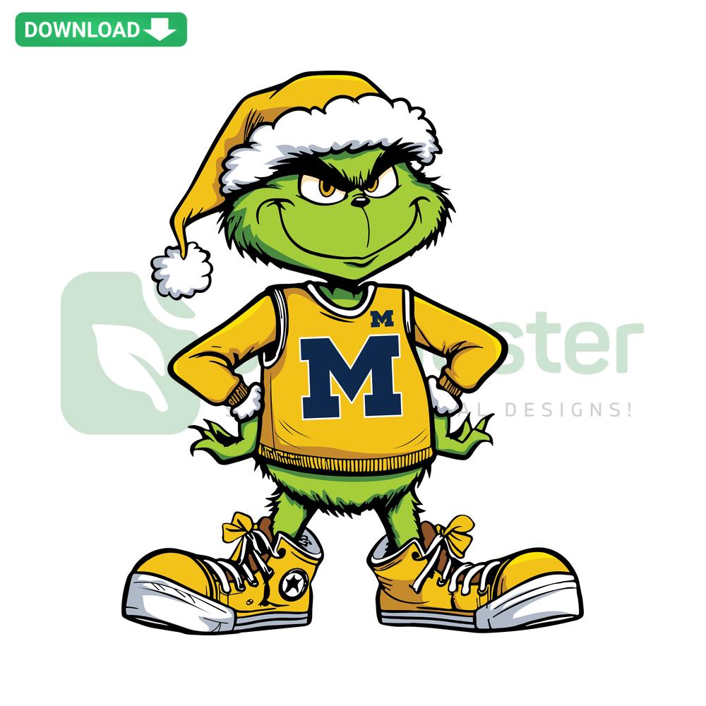 Grinch Michigan Wolverines NCAA SVG, featuring playful Grinch design with Wolverines theme, ideal for fans and sports enthusiasts.