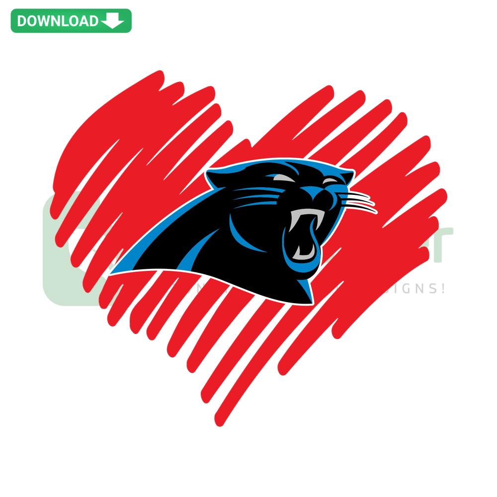 Carolina Panthers heart-shaped SVG with vector graphics; perfect for digital downloads and crafts.