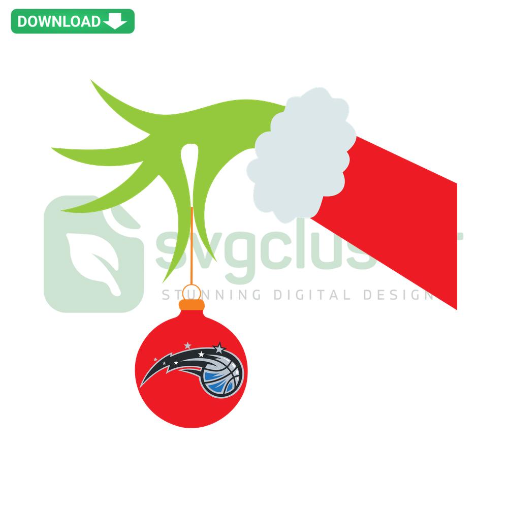 Orlando Magic Grinch Hand Christmas SVG Design: Festive Grinch hand with Magic logo for stylish holiday home decor SVG files.