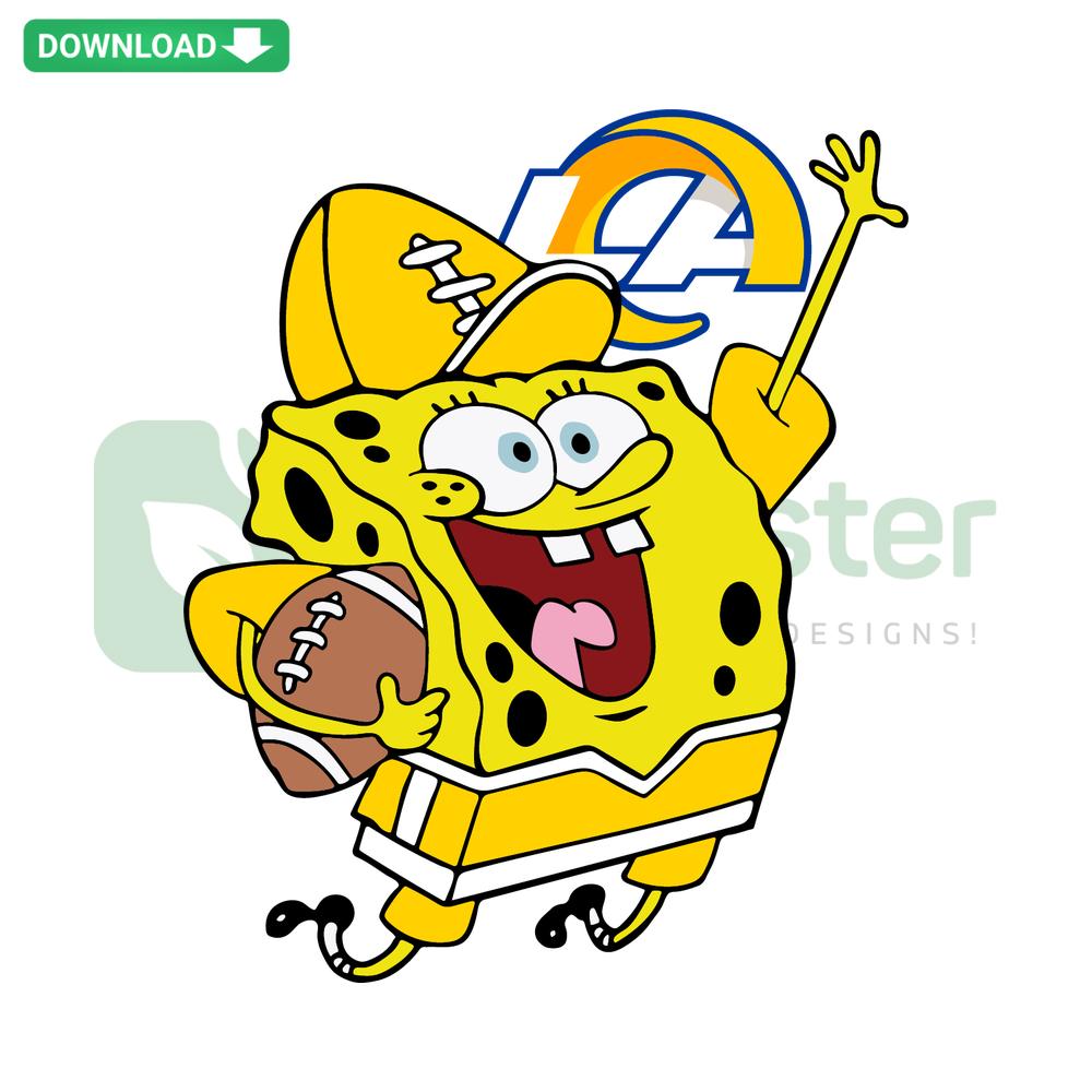 Los Angeles Rams Spongebob SVG design, perfect for Cricut/Silhouette; cartoon character in Rams gear, SVG download file.