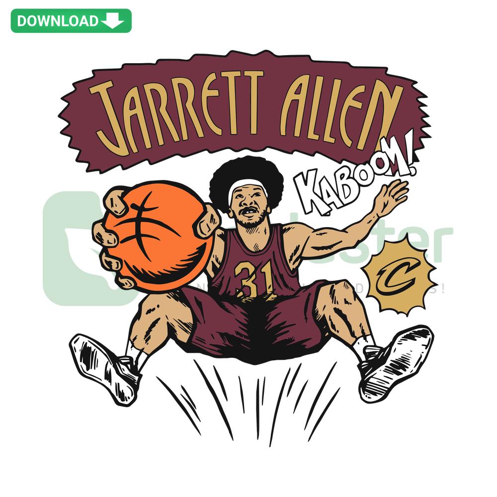 Jarrett Allen Cleveland Cavaliers SVG: Basketball-themed digital asset featuring Allen in team colors, perfect for printables.