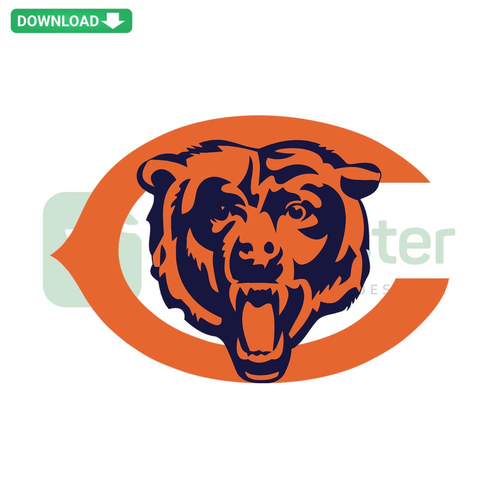 Chicago Bears Football Team SVG Logo, Unique SVG Design Download: Bold C Emblem, Navy Blue & Orange Colors, Digital Graphic