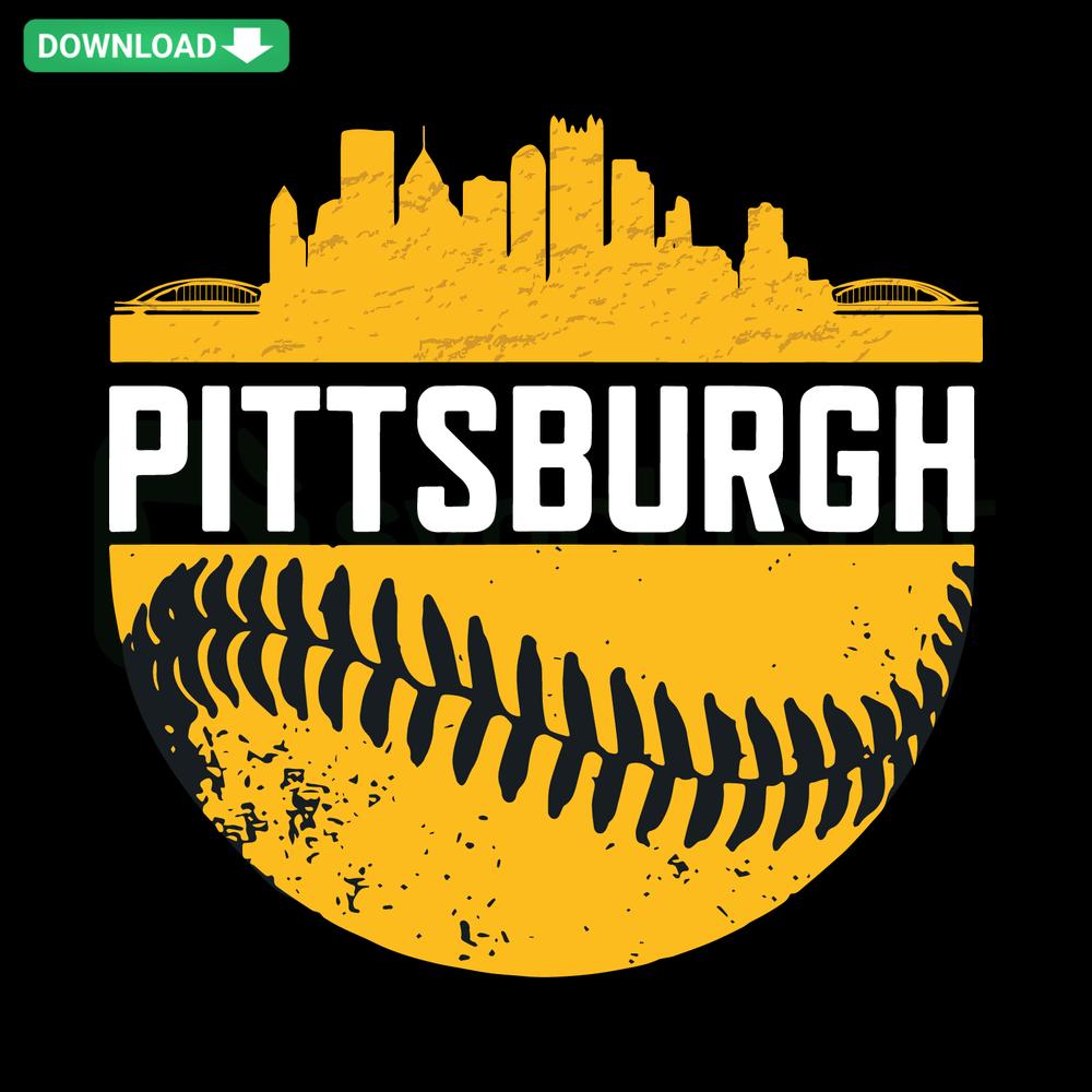 Pittsburgh Baseball Skyline SVG: iconic cityscape, baseball theme, digital download, SVGCluster design, sports memorabilia.