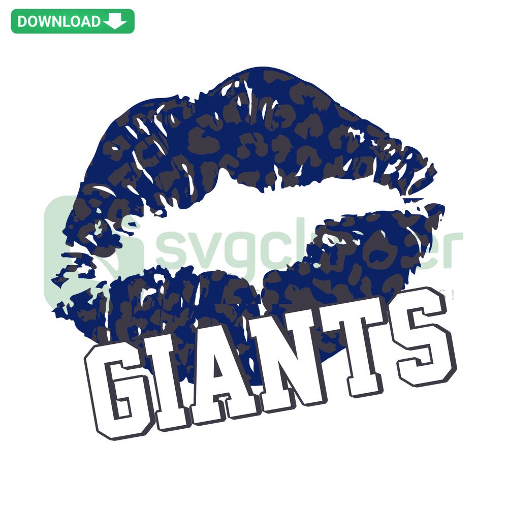 Leopard Pattern Lips with New York Giants Logo SVG, Instant Download Graphic for DIY Crafts, Football Fan Art, Animal Print Design.
